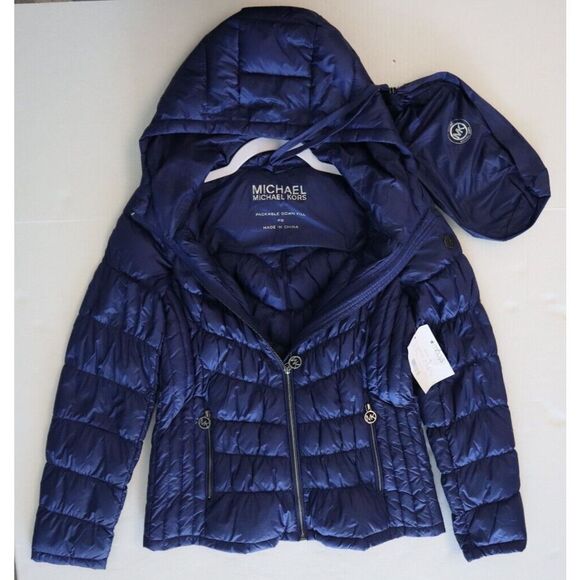 Michael Kors Women's Petite Sz S Blue Packable Down Puffer Coat Jacket - Picture 10 of 12